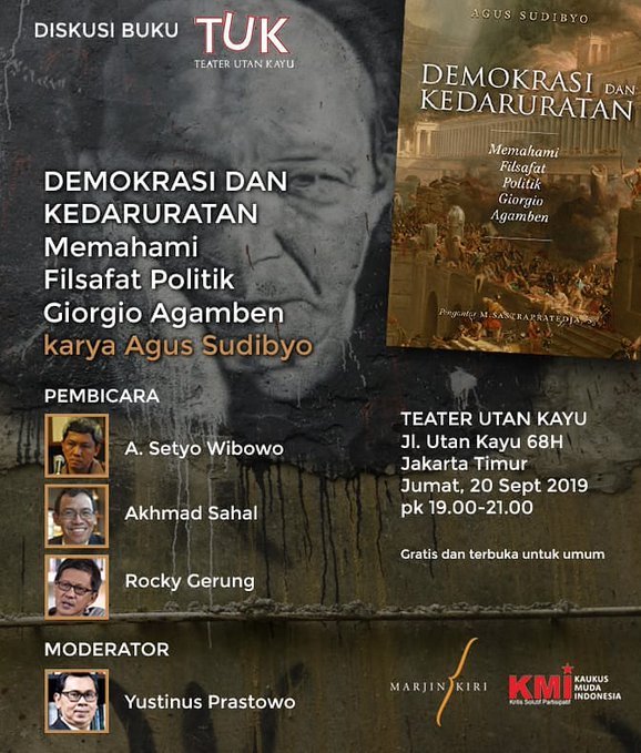 Diskusi buku “Demokrasi dan Kedaruratan: Memahami Filsafat Politik Giorgio Agamben”